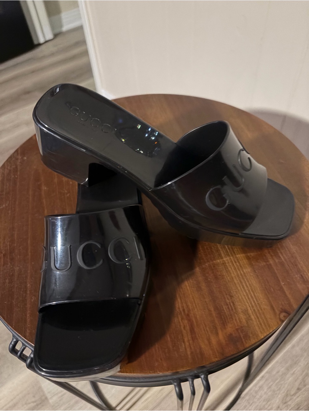 Gucci Black Patent Slide Sandals